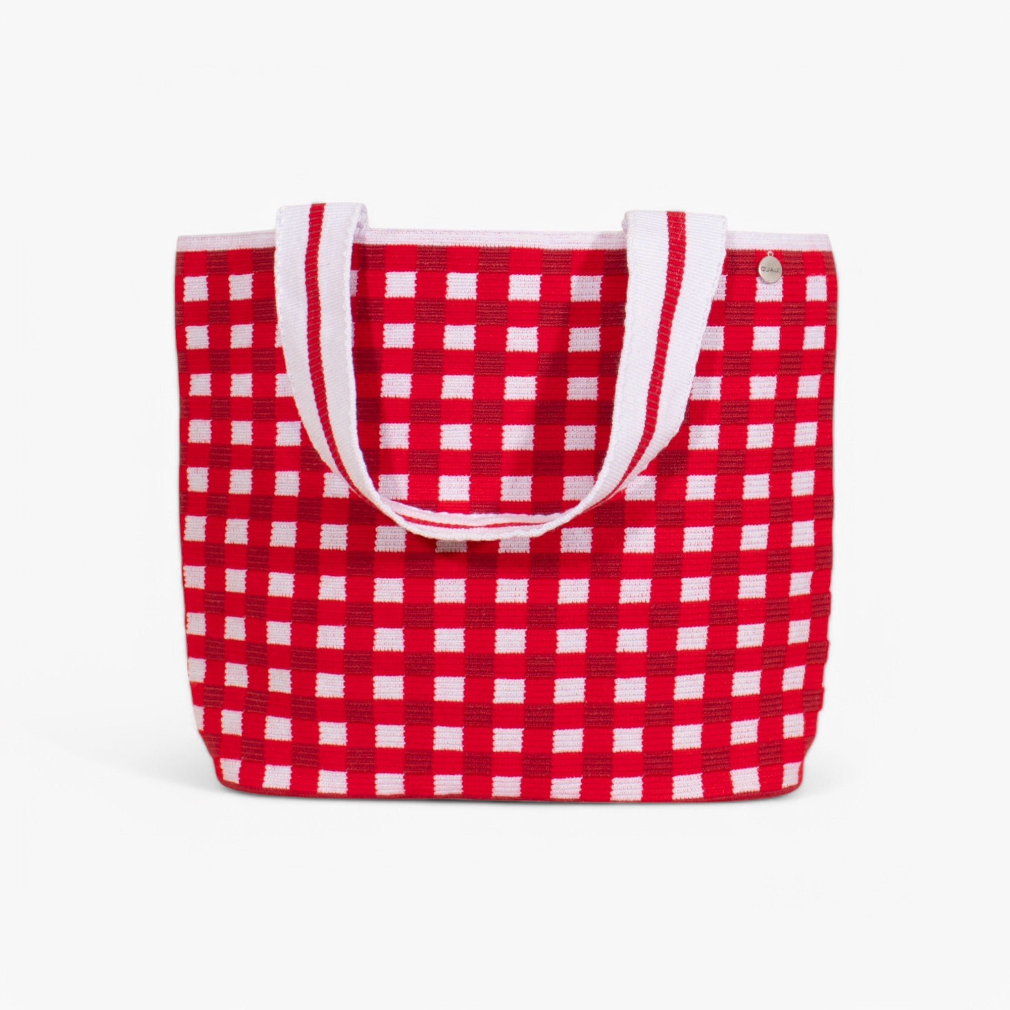 Gingham oval tote | Ruby red