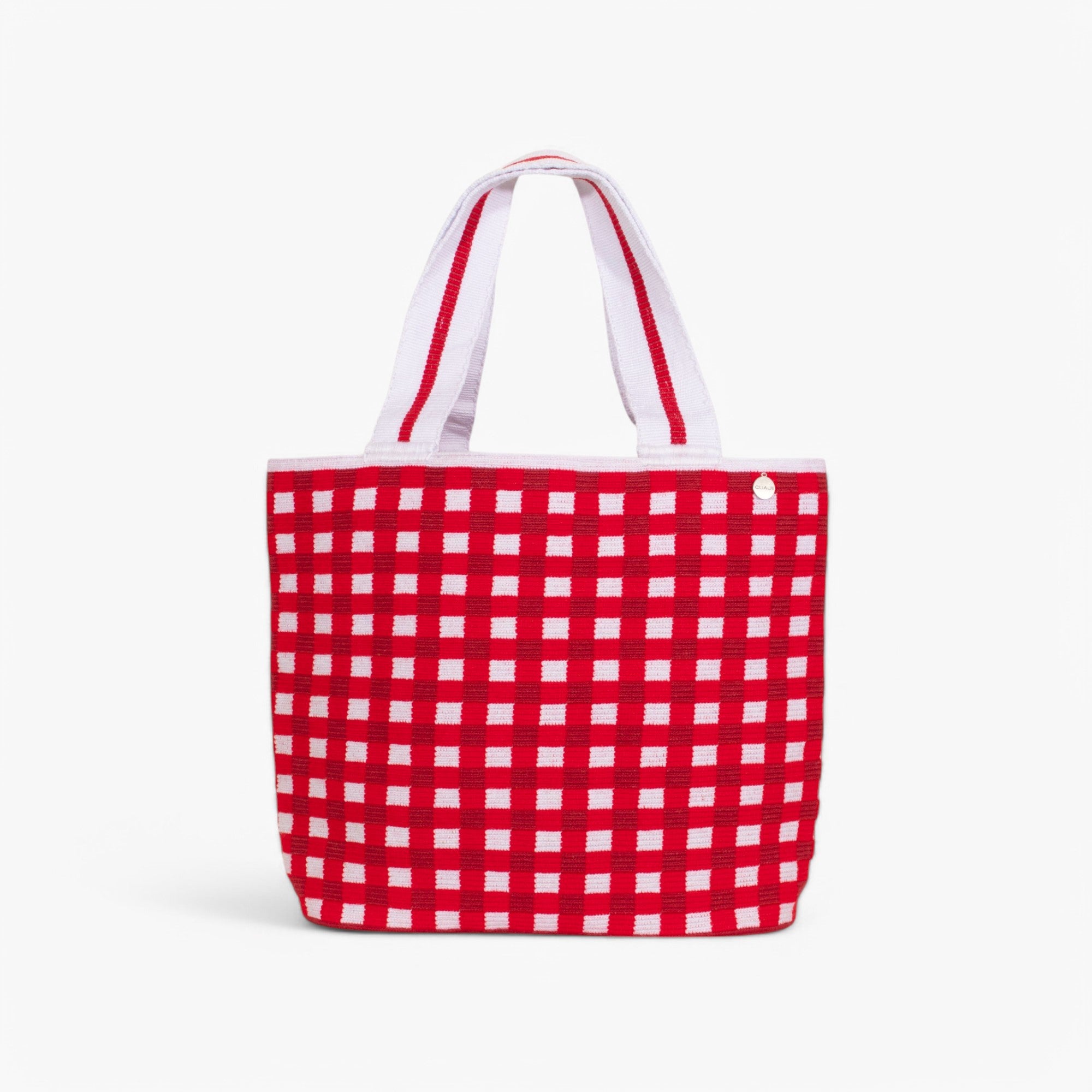 Gingham oval tote | Ruby red