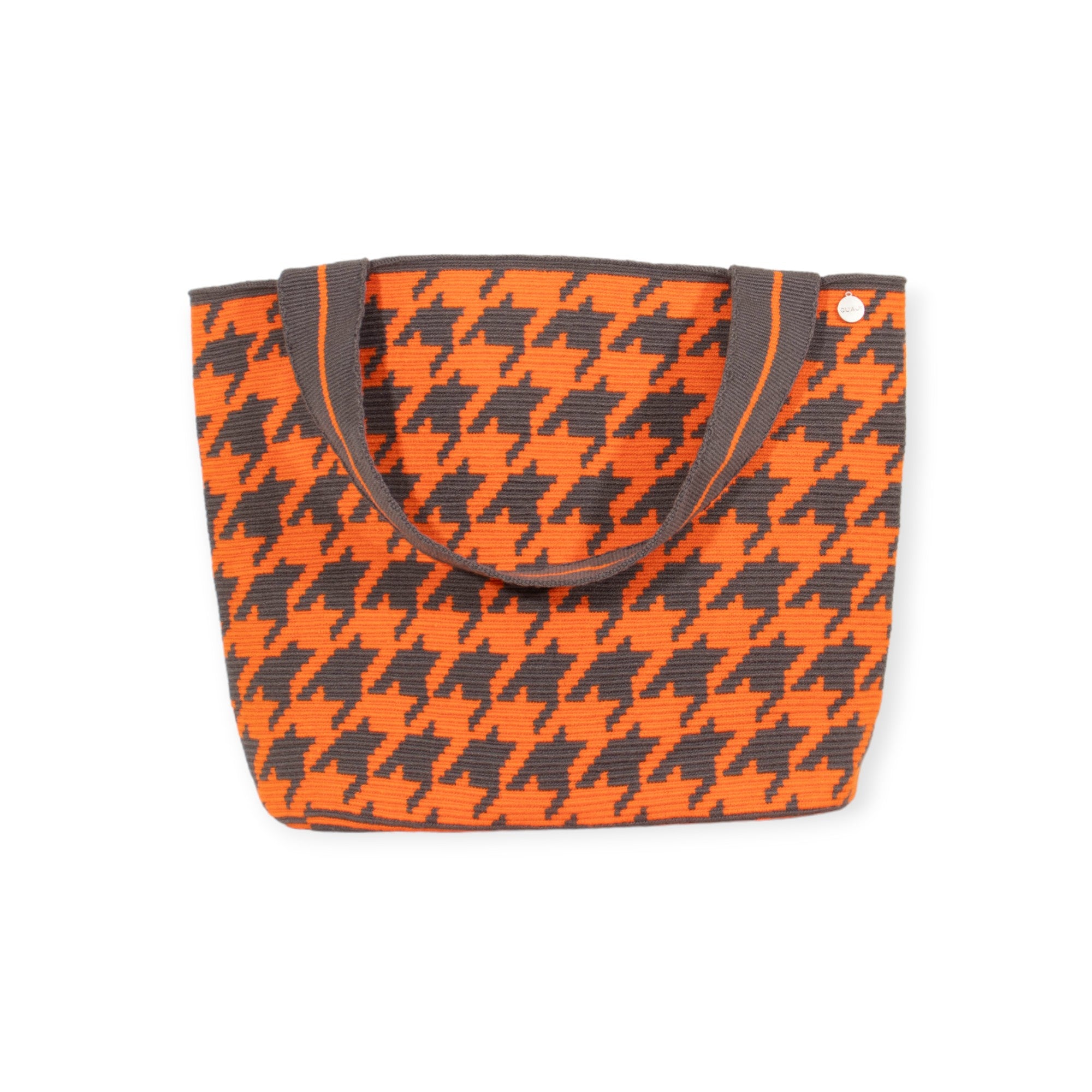 Houndstooth oval tote | Tangerine