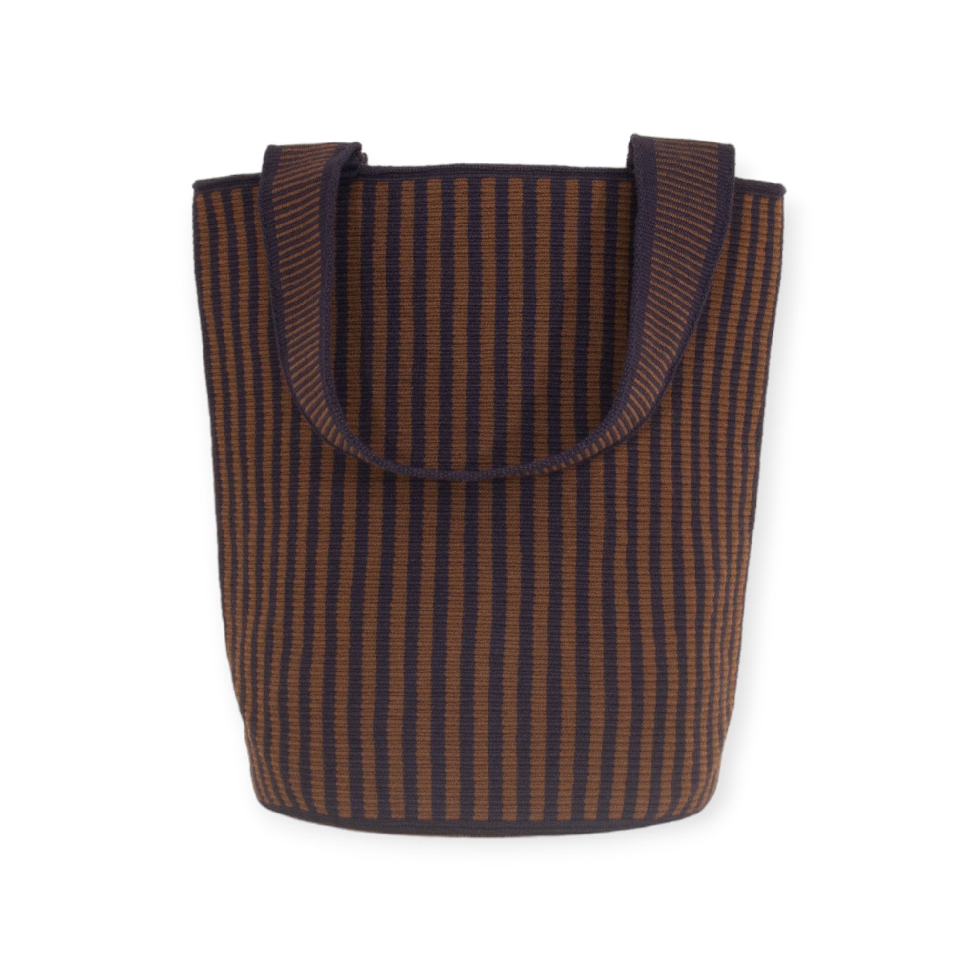 Bolso de mano redondo a rayas L | Mocha