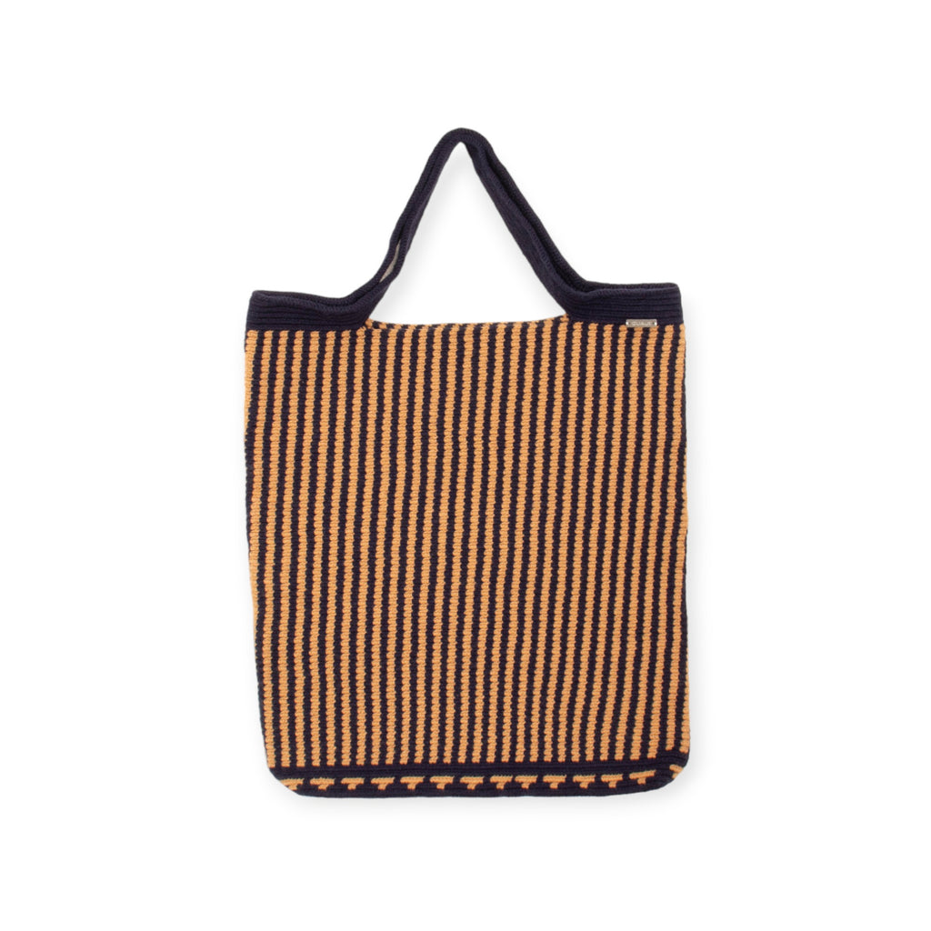 Stripe square top handle bag | Navy