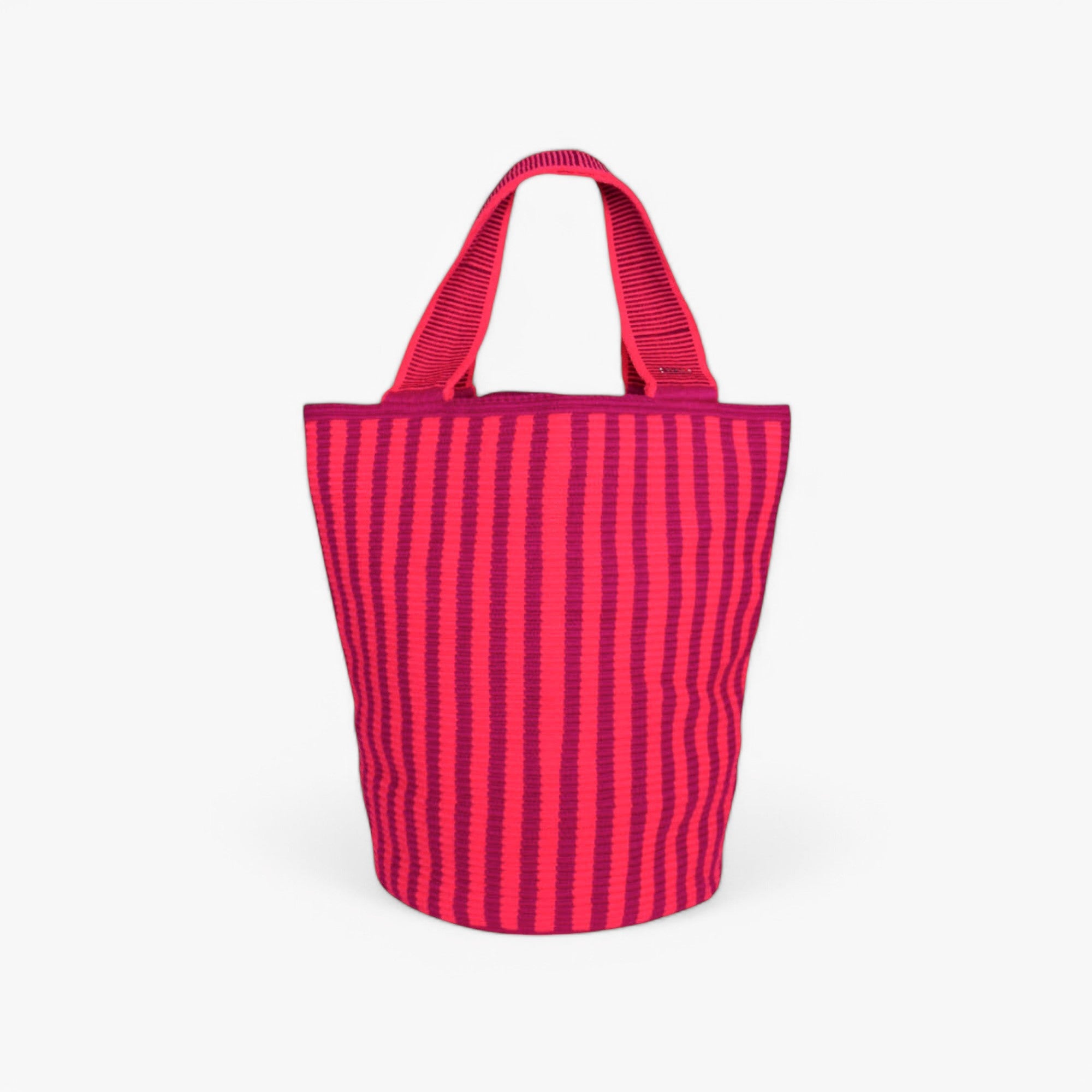 Striped round tote L | Berry