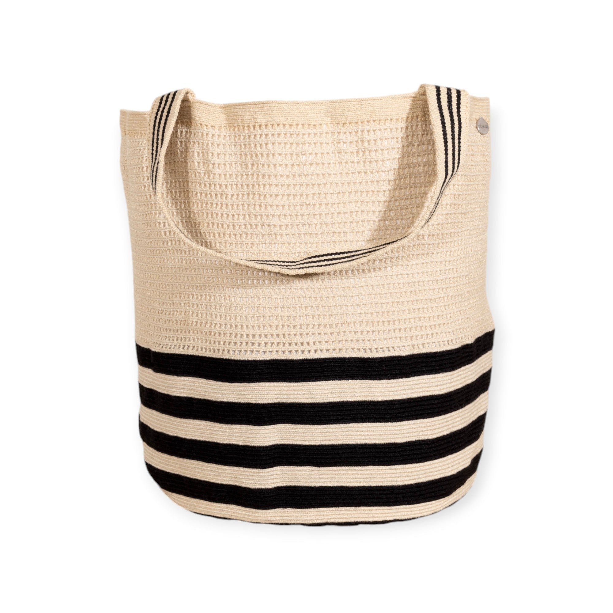 Striped net round tote bag XL | Black