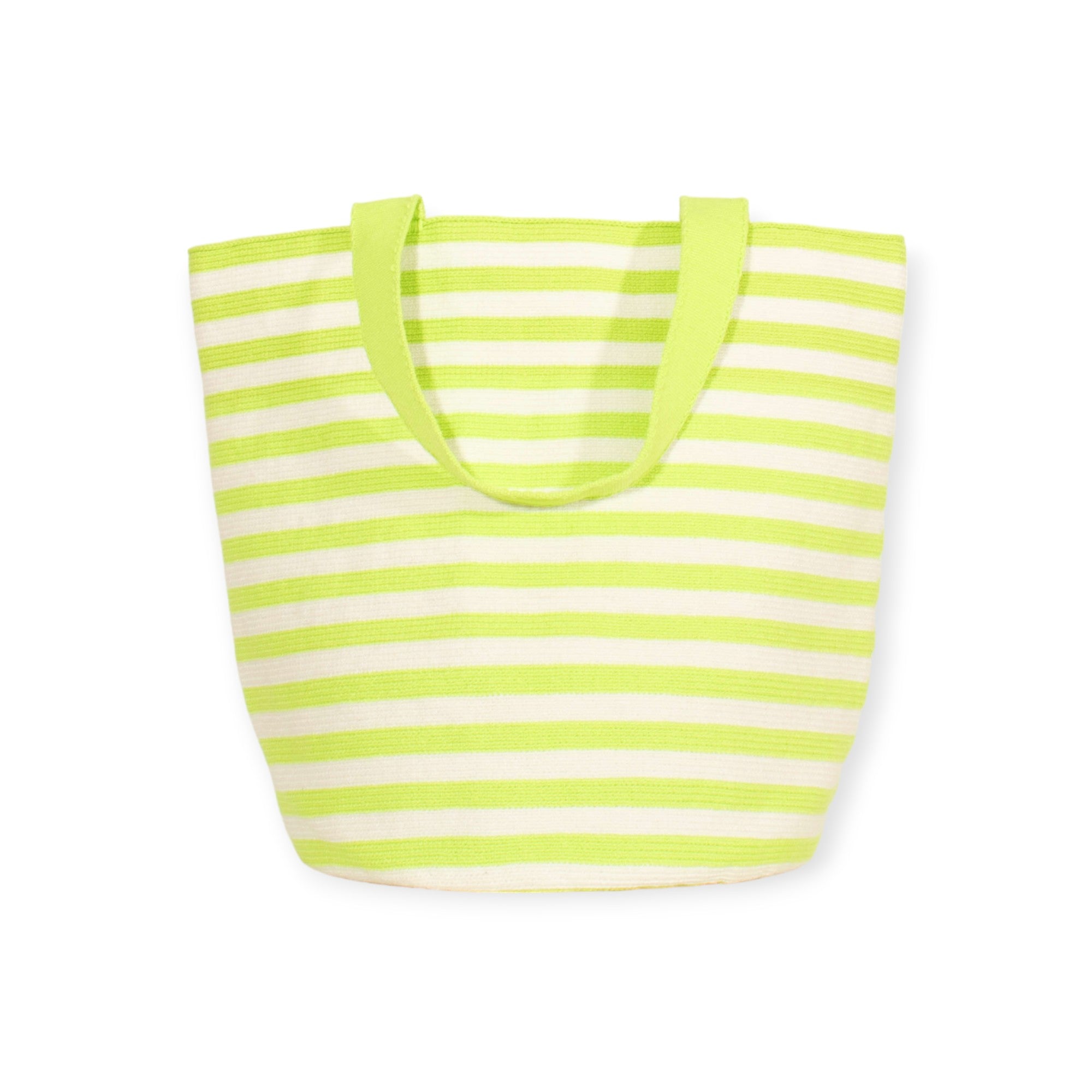 Gestreepte ronde tote bag XL | Neon groen