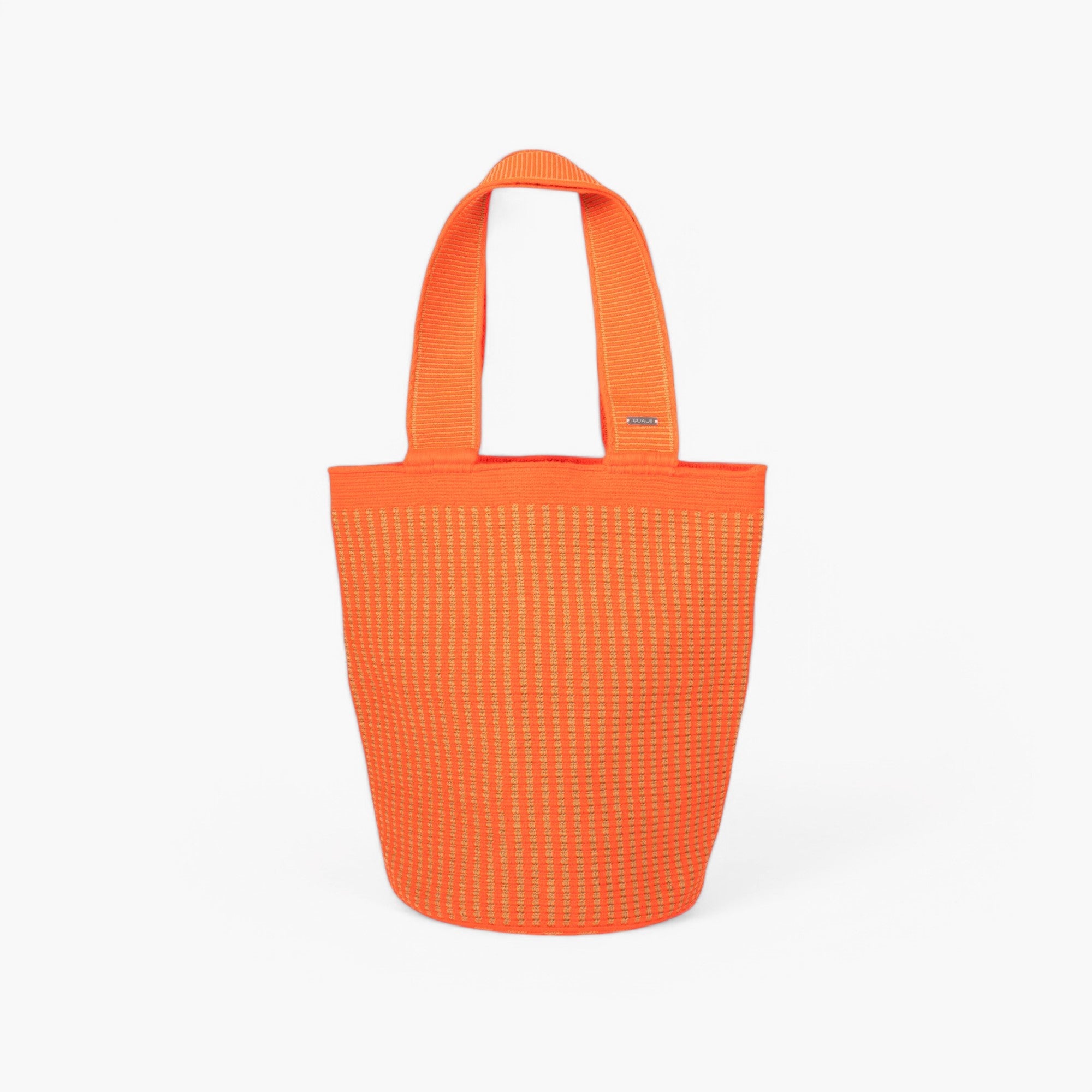 Striped round tote M | Tangerine